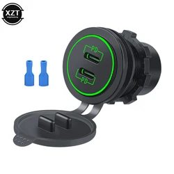 12v 24v Car Motorcycle Dual USB Charger QC 3.0 + PD Type-c Fast Charging Socket Power Outlet Adapter with Switch