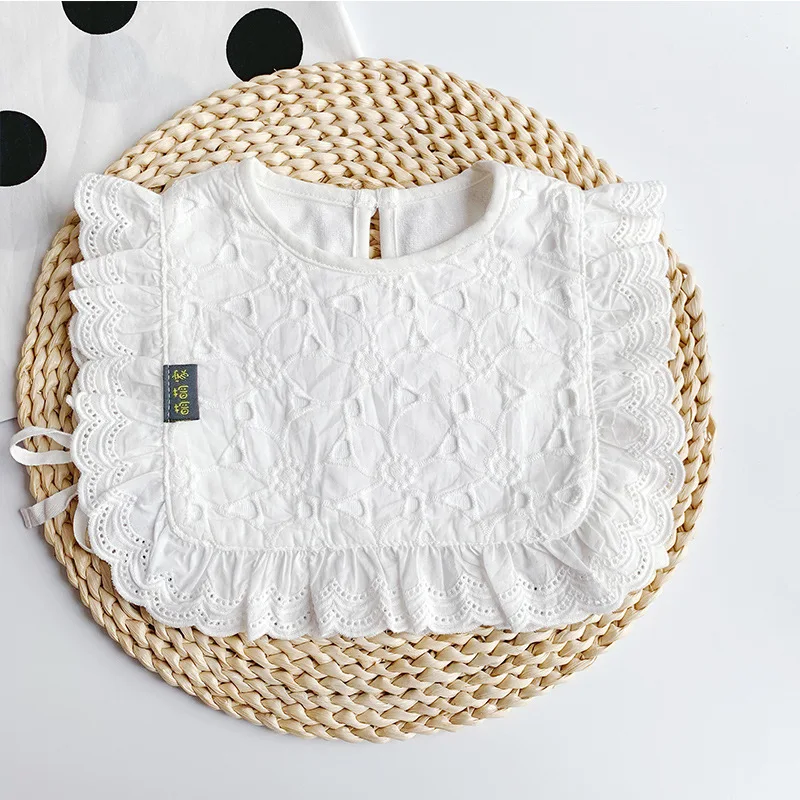 Korean Version Cotton Baby Girl Bib Blouse Drool TowelsWhite Nylon Lace Solid Color Toddler Kids Burp Clothes