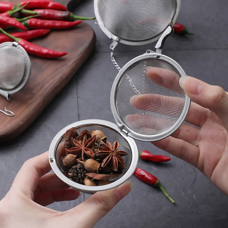 Stainless Steel Mesh Tea Infuser Round Spice Coffee Cha Strainer Kitchen Herbal Stew Soup Diffuser Home Teaware Sieve Hook