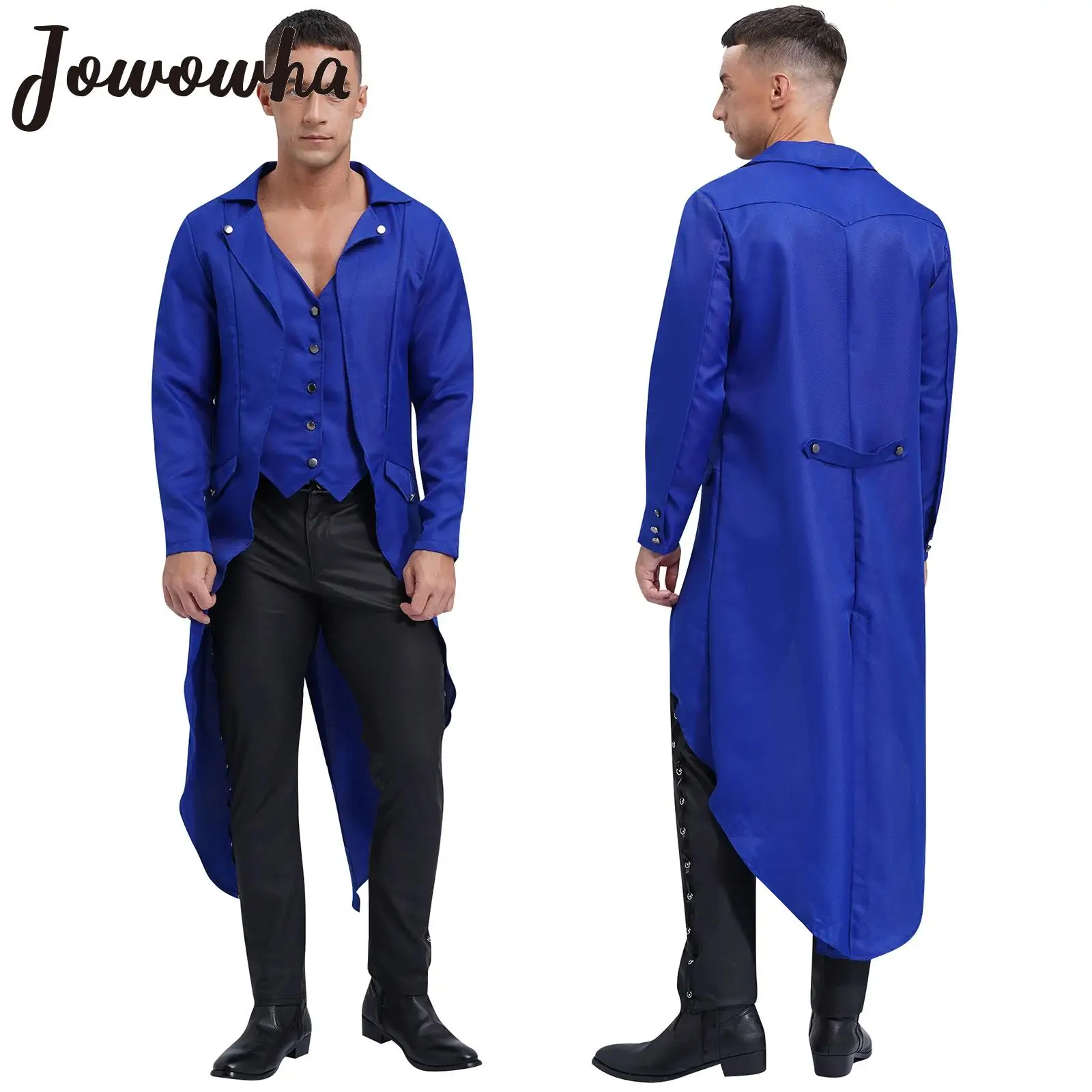 

Mens Medieval Renaissance Long Tailcoat Steampunk Gothic Vampire Noble Cosplay Costume Lapel Sleeve Button-up Swallowtail Jacket