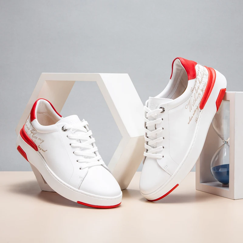 Casual shoes Men's Business Leather Shoes New White Red Bottom Simple Lace up Shoes Gift Box