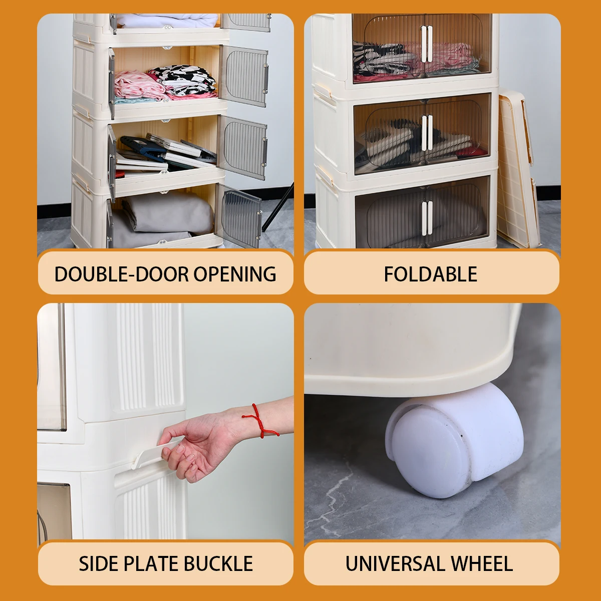 Cream White Magnetic Door Plastic Storage Cabinet Stackable Home Organizer Bins With Lids Clothing Toys Bedroom Board Game Box