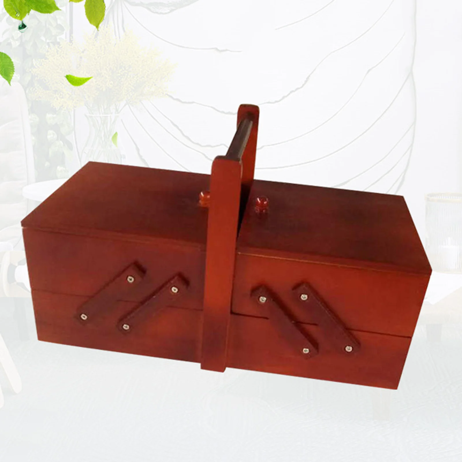Jewelry Storage Box Sewing Accessories Sewing Storage Box Sewing Kit Foldable Wooden Sewing Box Compartments Needles Thread Scissors Sew Basket Jewelry Boxes Household Sewing Supplies