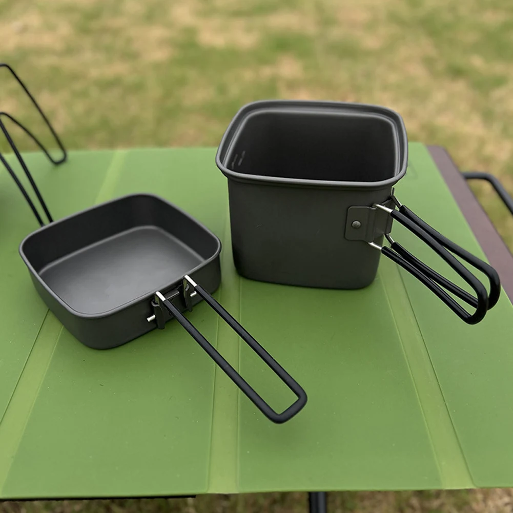 2 In 1 Outdoor Camping Square Pot with Storage Bag Folding Frying Pan Cooking Pot Lightweight Set for Outdoor Backpacking