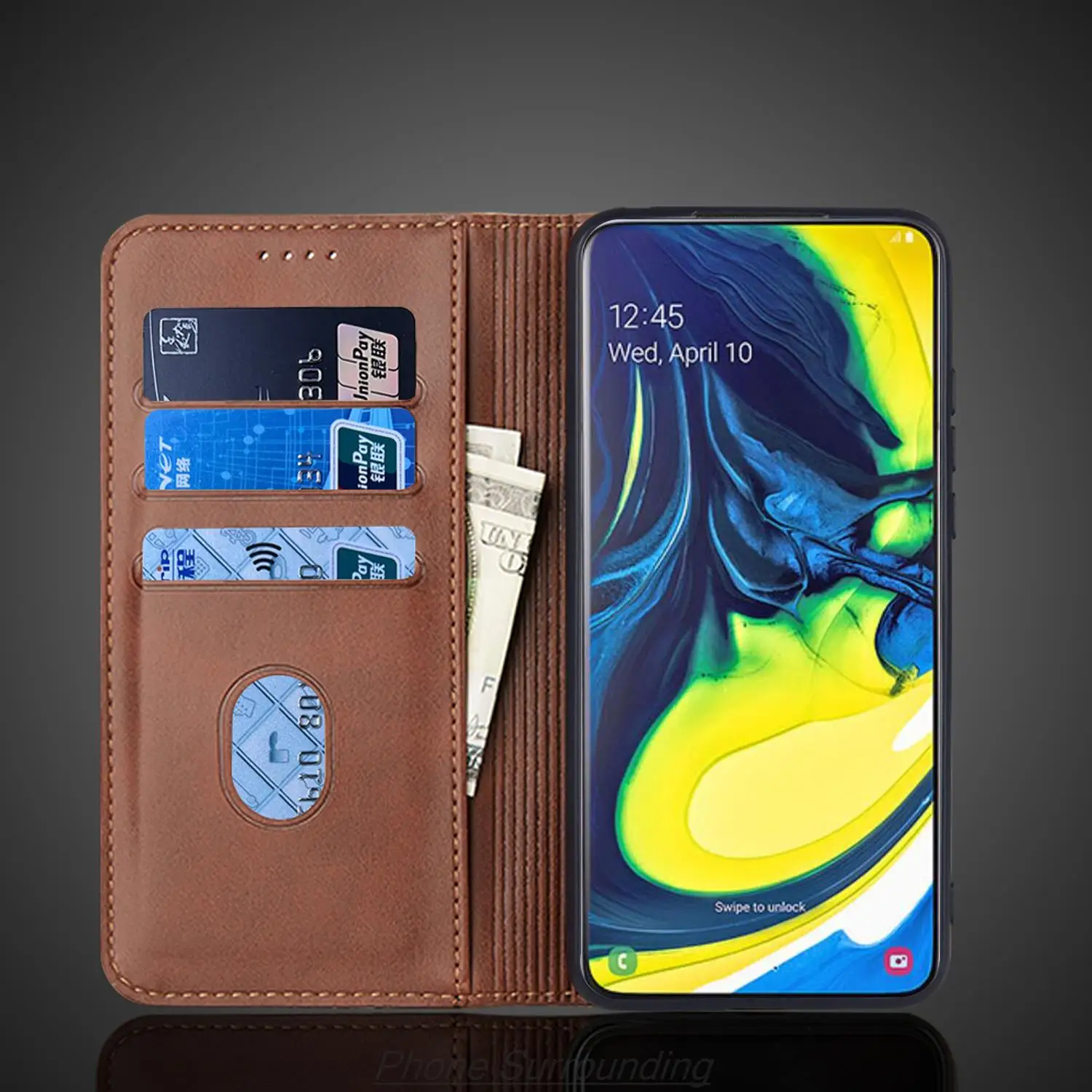 삼성에 적합한 갤럭시 A80 플립 케이스 카드홀더 홀스터 마그네틱 매력 커버, 가죽 케이스, 지갑 케이스, Fundas Coque