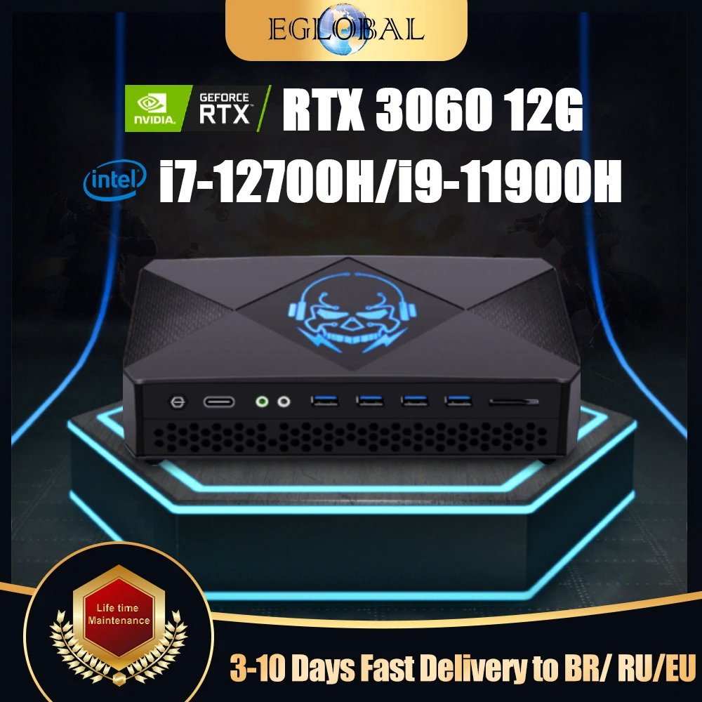 Eglobal New Gamer Mini PC  i7 12700H i9 11900H NVIDIA RTX 3060 12G GDDR6 2*2.5G LAN 2*DDR5 Windows 11 Compact Computer WiFi6