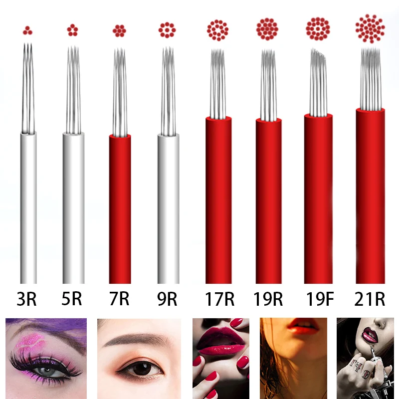 50pcs Round Needles Microblading Needles Fog Eyeborw Permanent Makeup Blade Shading Fog Eyebrow Tattoo Needle for Manual Pen