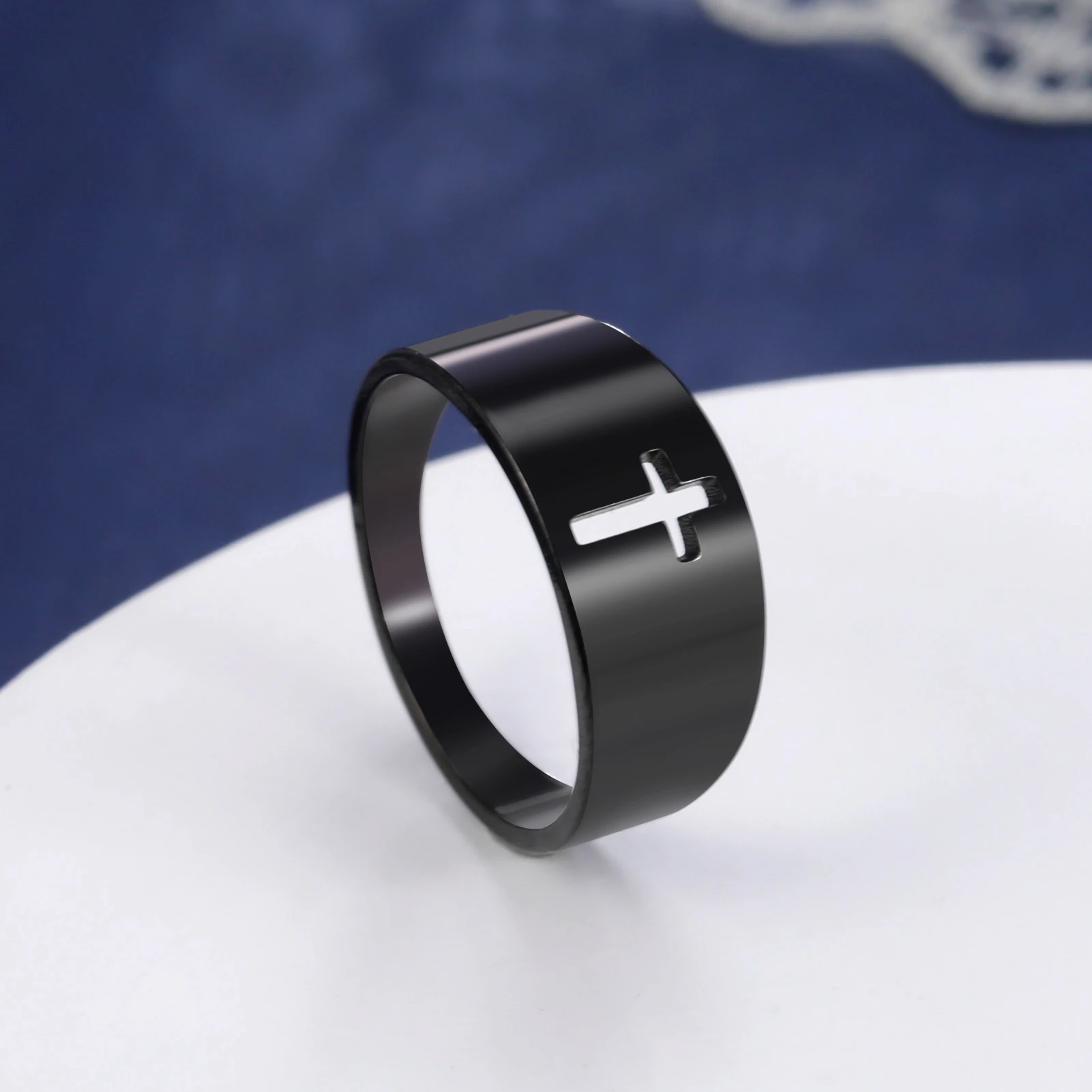 Amaxer For Women and Men Ring Stainless Steel Classical Hollow Cross Gold Color Church Wedding Party Jewelry Gift 5