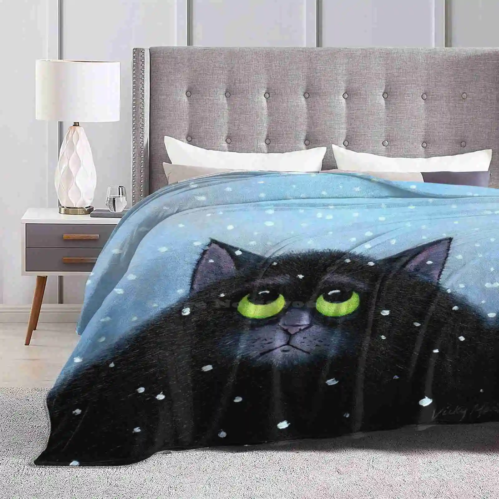 

Snow Again New Print Novelty Fashion Soft Warm Blanket Snow Cats Black