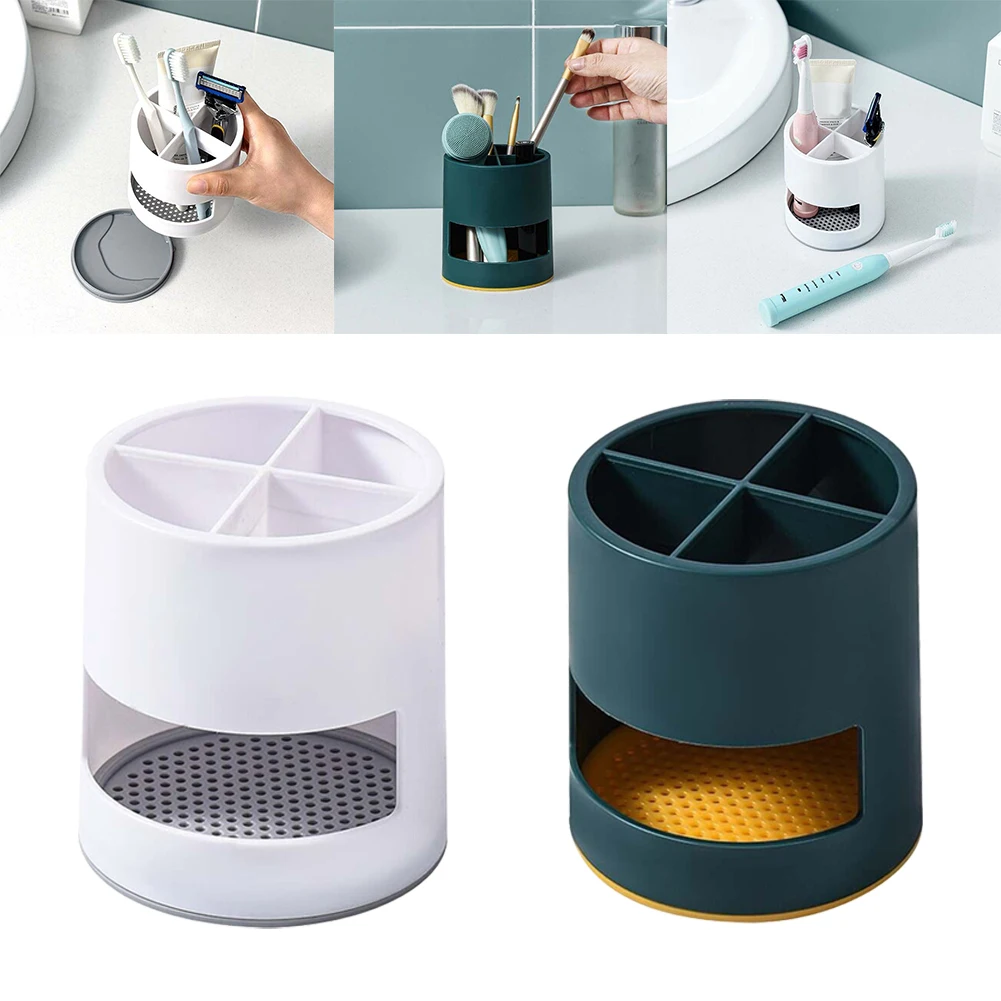Porte-Brosses à Dents Bambou & Plastique 3 Compartiments – Organiseur Salle De Bain Antidérapant Blanc Marbré