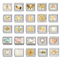 Golden Pattern Meaning Drip Oil Italian Charm Links Fit 9mm Stainless Steel Bracelets For Woman Men DIY Jewelry Making Wholesale 1
