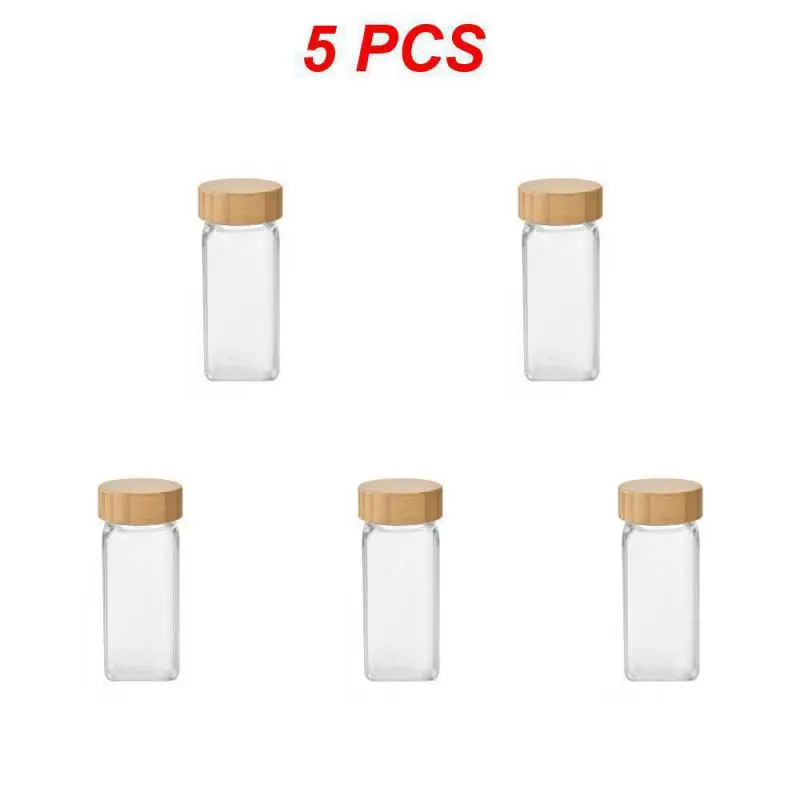 5pcs 120ml Wholesale Acacia Wood Cover Square Glass Jars Kitchen