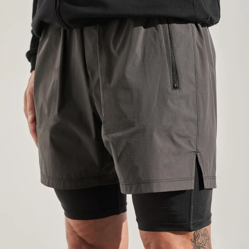 Invisible Open Crotch Outdoor Sex Basketball Shorts Men's Double Layer 2-in-1 Shorts Running Training Stretch Fitness Sweatpants 3