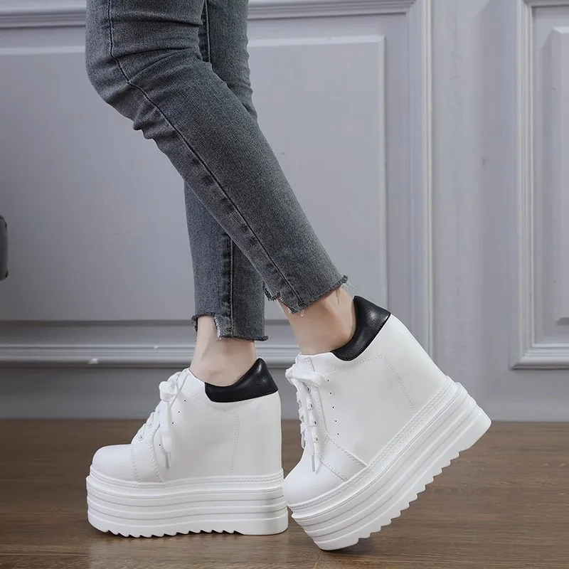 14cm Super High Heel Female White Shoes Sneakers Platform 2025