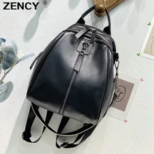 

ZENCY 100% Genuine Cow Leather Calfskin Women Backpacks Top Layer Natural Cowhide Book Dual Function Backpack One Shoulder Bags