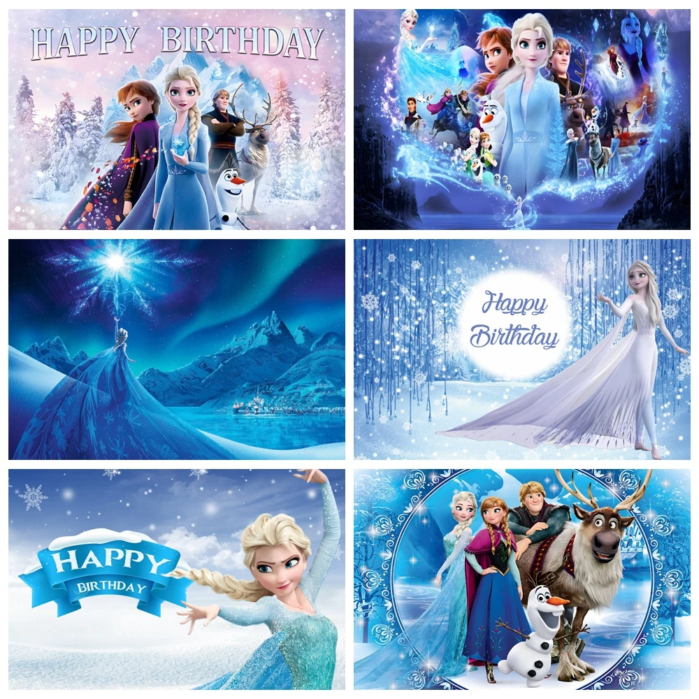 

Disney Winter Ice Frozen Snowflake Castle Backdrop Elsa Anna Snow Queen Princess Girls Birthday Party Decor Photo Background