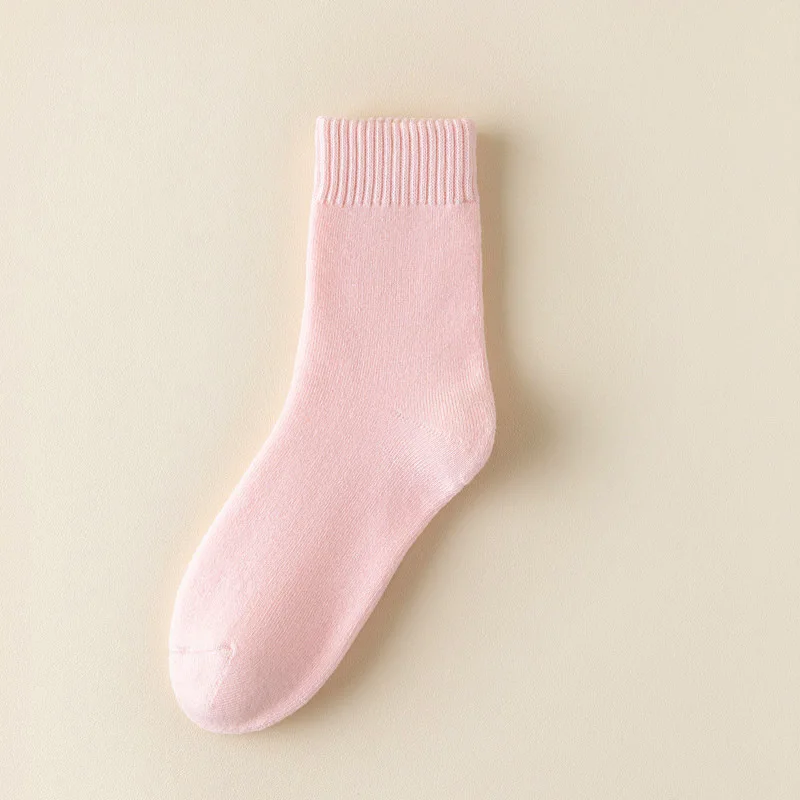 Autumn and Winter Thick Solid Color Woolen Hoop Socks Fashionable Warm and Cold Proof High Wall  Long  Socks  Practical