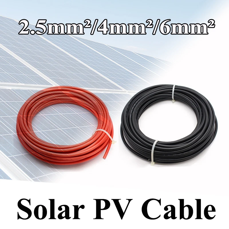 태양 케이블 10mm 2/6mm 2/4mm 2/2.5mm2 8/10/12/14AWG 검정 또는 빨강 PVC 절연 전기 커넥터 와이어 PV 패널 연결