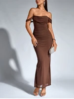 NewAsia Women's Off Shoulder Ruched Mesh Long Corset Dress Backless Fishbone Bodycon Elegant Fashion Party Club Maxi Dresses - Image 3