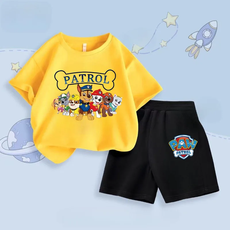 PAW Patrol Summer New Boys Short Sleeved Top Shorts Two Piece Set Children's Casual Breathable Outfits Kids Beach Clothing Suit 3