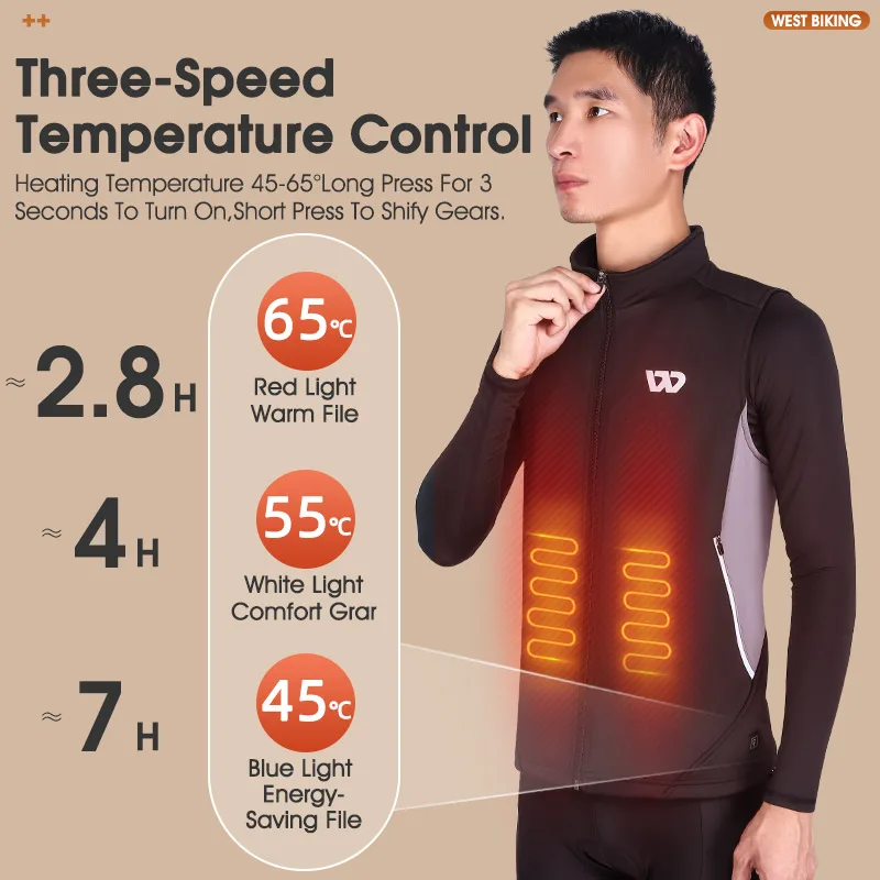 WEST BIKING Heated Vest Jackets Men Women Sports Thermal Cycling Vest Body Warmer Coat USB Electric Heated Clothing Warm Winter