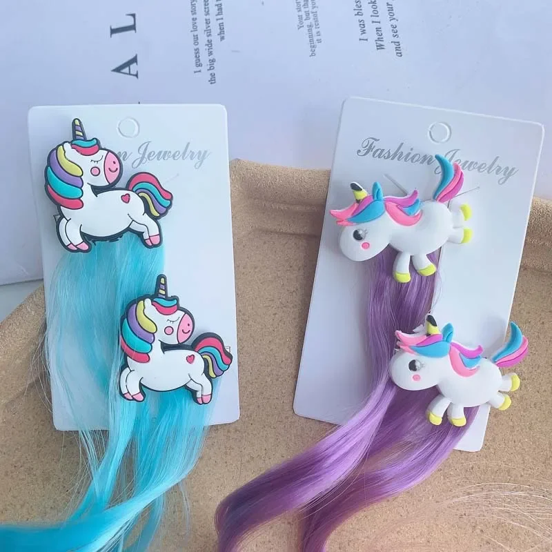Girls Colorful Wigs Unicorn Ponytail Hair Ornament Headbands Rubber Bands Hair Bands Headwear Braid Kids Gift Accessories