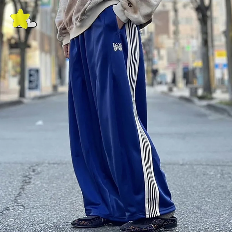 Casual Pants Oversize Wide Leg Striped Sweatpants Men Women Butterfly Embroidery Jogger Drawstring