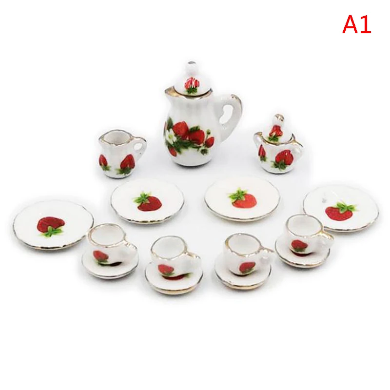 SUPVOX 1:12 Scale Miniature Porcelain Tea Set - Chinese Flower Pattern Dollhouse Accessories (Teapot, 2 Cups, Tray)