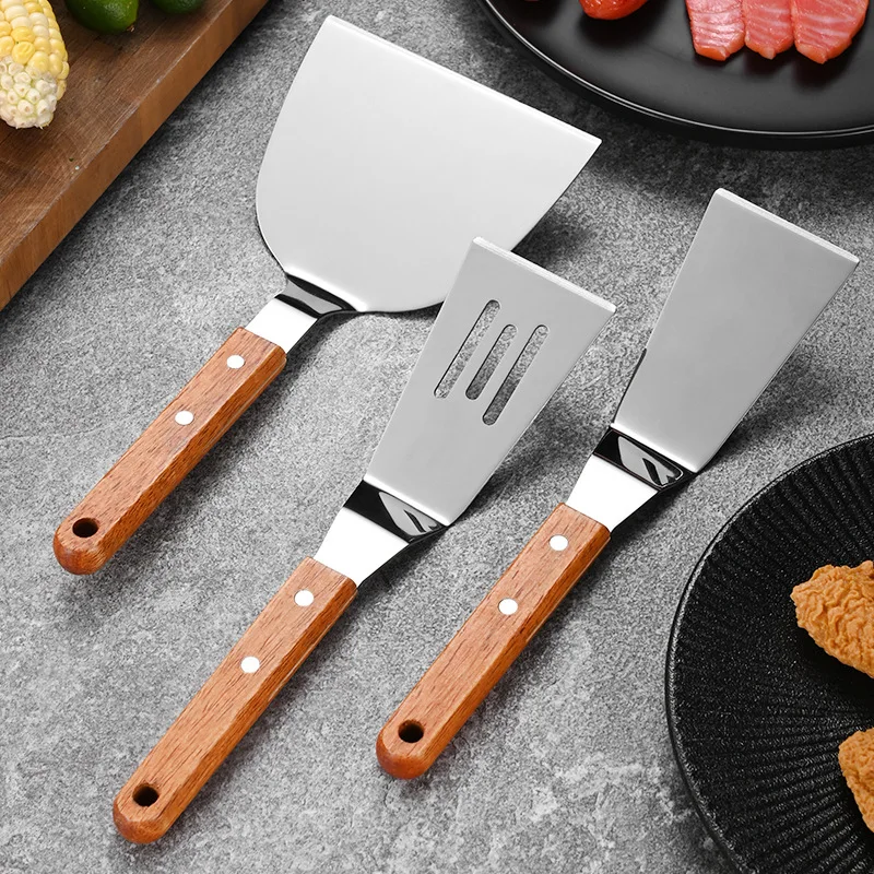 Stainless Steel Wooden Handle Cooking Spatula Steak Egg Pancake Frying Shovel Pizza Shovel Kitchen Accessories cooking spatula