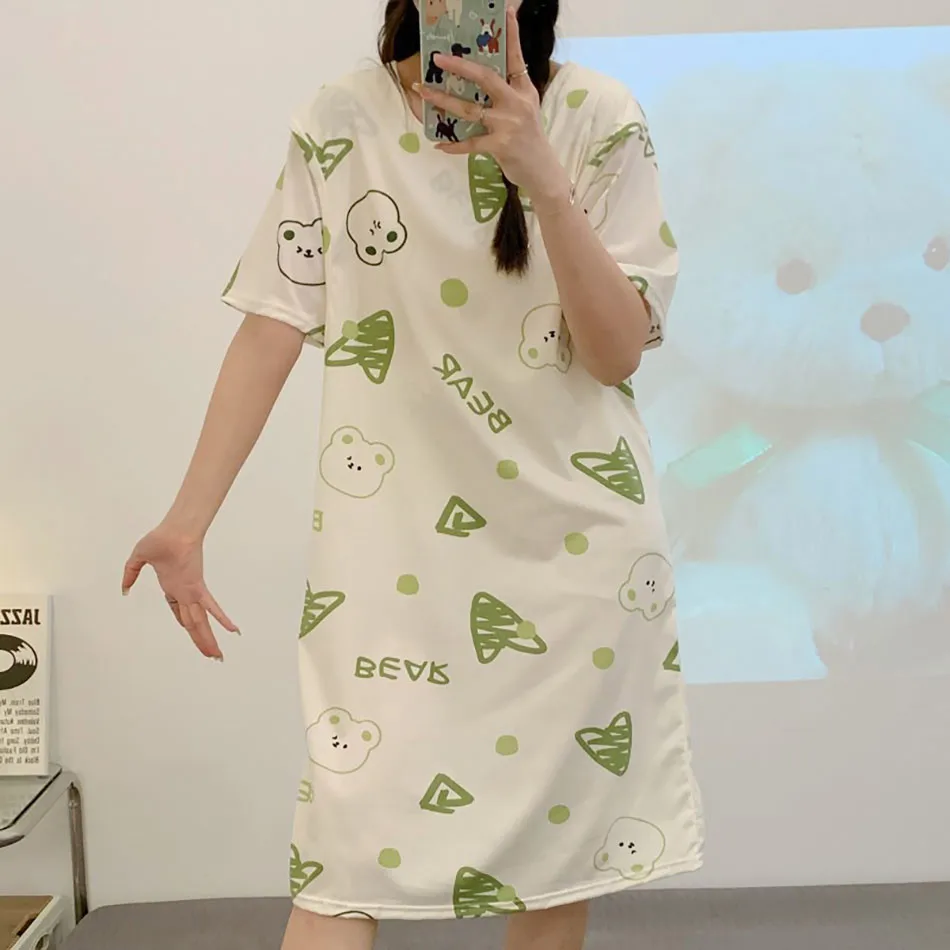 Cute Cartoon Nursing Maternity Clothings Pregnant Women Plus Size Spring Summer Nightgown Easy Access Breastfeeding Dresses 4