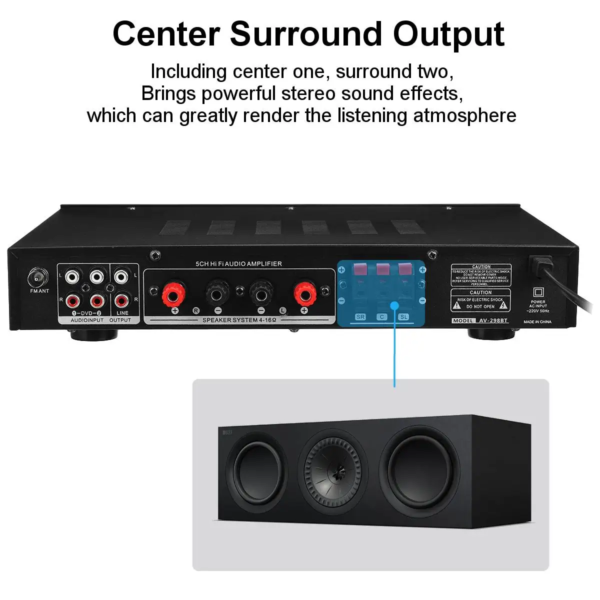 298B bluetooth 5.0 Channel 2000W 5 Channel Audio Power Amplifier 220V AV Amp Speaker with Remote Control Support FM USB SD Cards