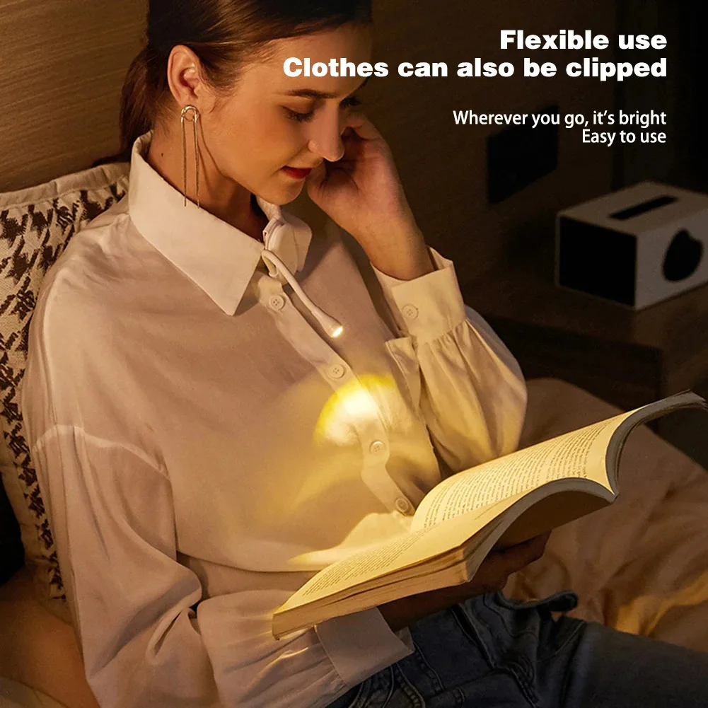 Mini LED Book Light 3 Brightness Adjustable USB Rechargeable Clip-On Study Reading Lamp For Travel Bedroom Dormitory Reading_voghion.com