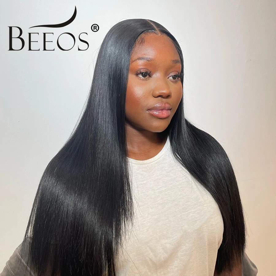 BEEOS Jet Black 2x6 HD Lace Closure Wig Pre Bleached Straight