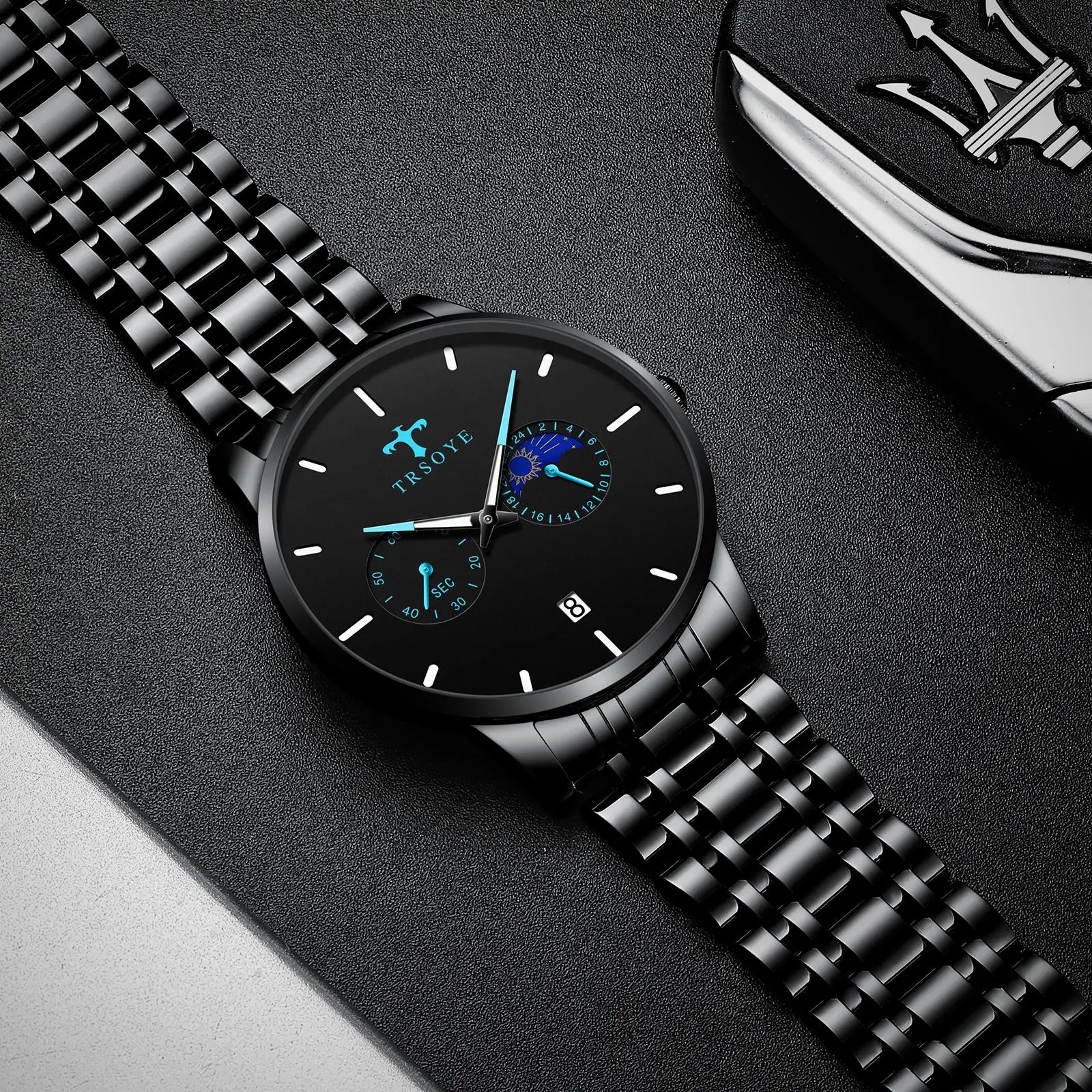 

Moon Phase Watch Top Brand Luxury Sports Quartz Mens Watches Full Steel Waterproof Chronograph Wristwatch Men Relogio Masculino