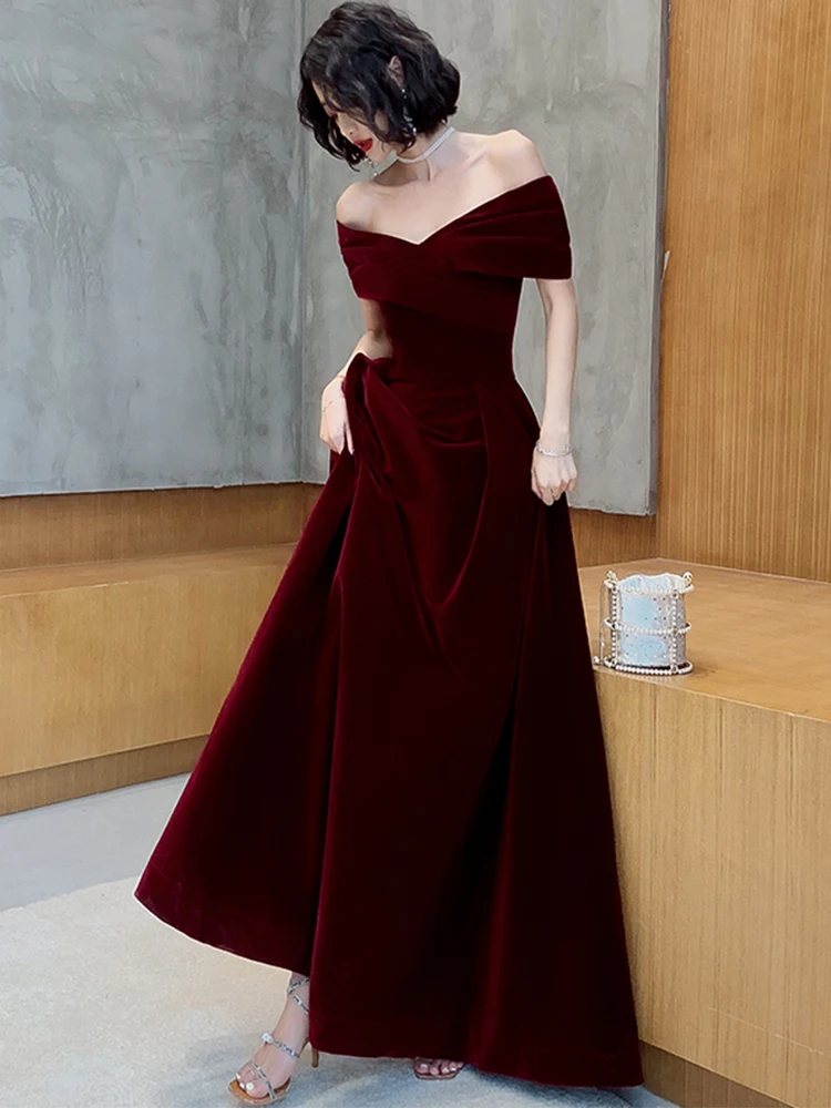 Lautaro Spring Long Luxury Elegant Wine Red Soft Velvet Evening Party Wedding Dresses For Women 2022 Off Maxi Dress - Dresses - AliExpress