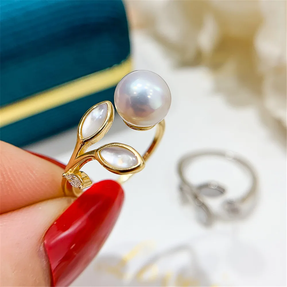 

DIY Pearl Accessories S925 Sterling Silver Ring Empty Holder Fashion Edition Ring Silver Jewelry Holder with 6-8mm Beads