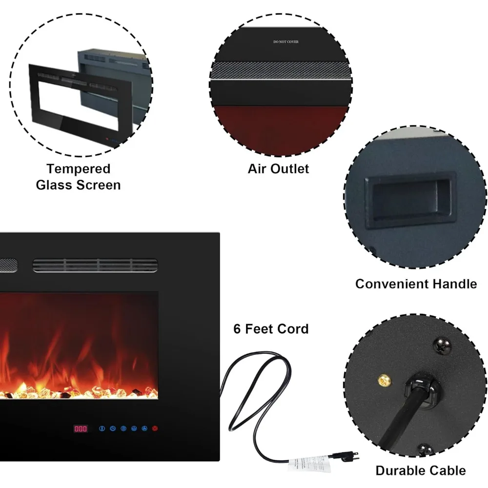 48 Inches Electric Fireplace Inserts, Recessed and Wall Mounted Fireplace Heater for Indoor Use with Remote Control fireplace 5