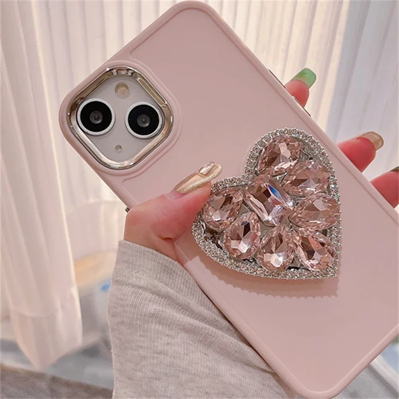 Chic Pink Diamond Heart Stand Phone Case - Easy Stand Soft Silicone Cover