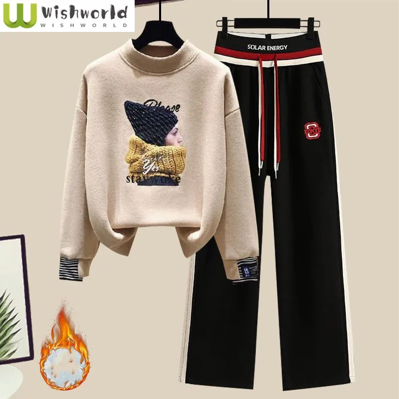 Autumn and Winter Fashion Set Women's Korean Version New Round Neck Top Slim Casual Pants Age Reducing Two Piece Set round neck pure cashmere sweater for men s half high collar pullover korean version youth solid color base knitted sweater