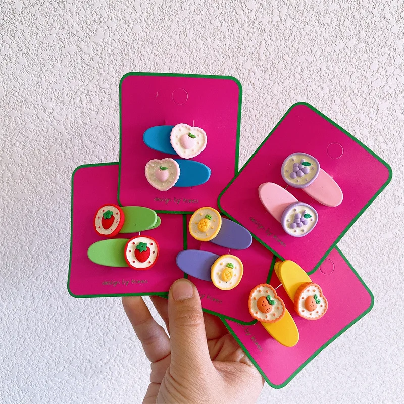 2pcs/set Princess Candy Color Headband Barrettes Hairpins Korean Kawaii Fruit Resin Hair Pins Clips for Girls Kids Accessories