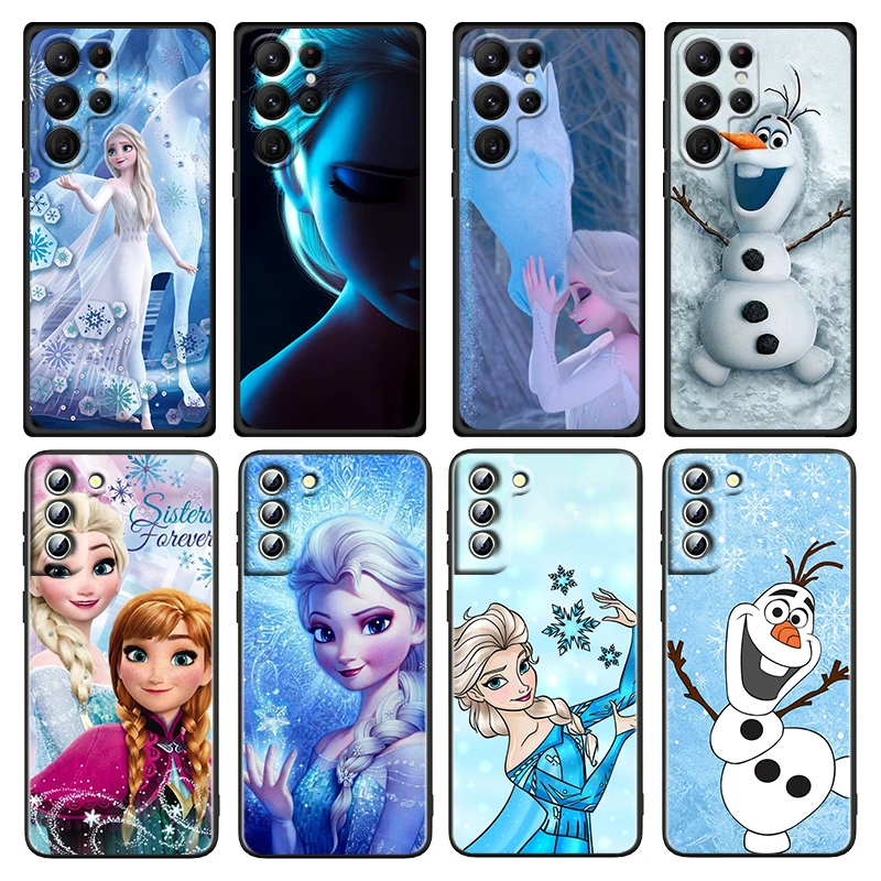 

Disney Princess Elsa Phone Case For Samsung Galaxy S22 S21 S20 Ultra Plus Pro S10 S9 S8 S7 4G 5G Silicone Black Cover Coque Capa