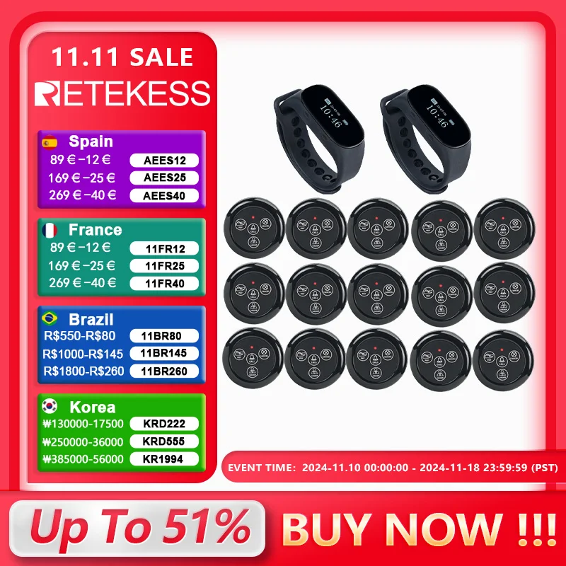 Retekess hookah restaurant waiter call system TD112 waterproof watch pager TD032 waiter call buttons for bar cafe clinic hotel wireless calling system