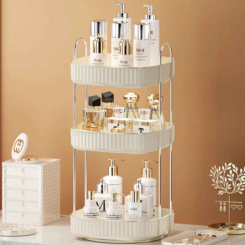 2/3 Layers Light Luxury Makeup Organizer 360° Rotating Desktop Cosmetic Storage Shelf Bathroom Organizer Skincare Rack 3