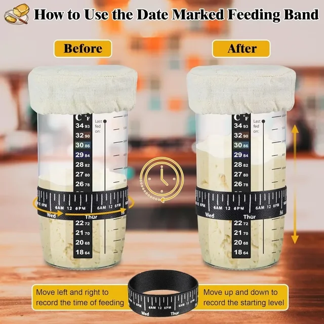 Sourdough Starter Kit Bread Proofing Baskets 24oz Sourdough Starter Jar Date Marked Feeding Band for Baking Enthusiasts Supplies 3