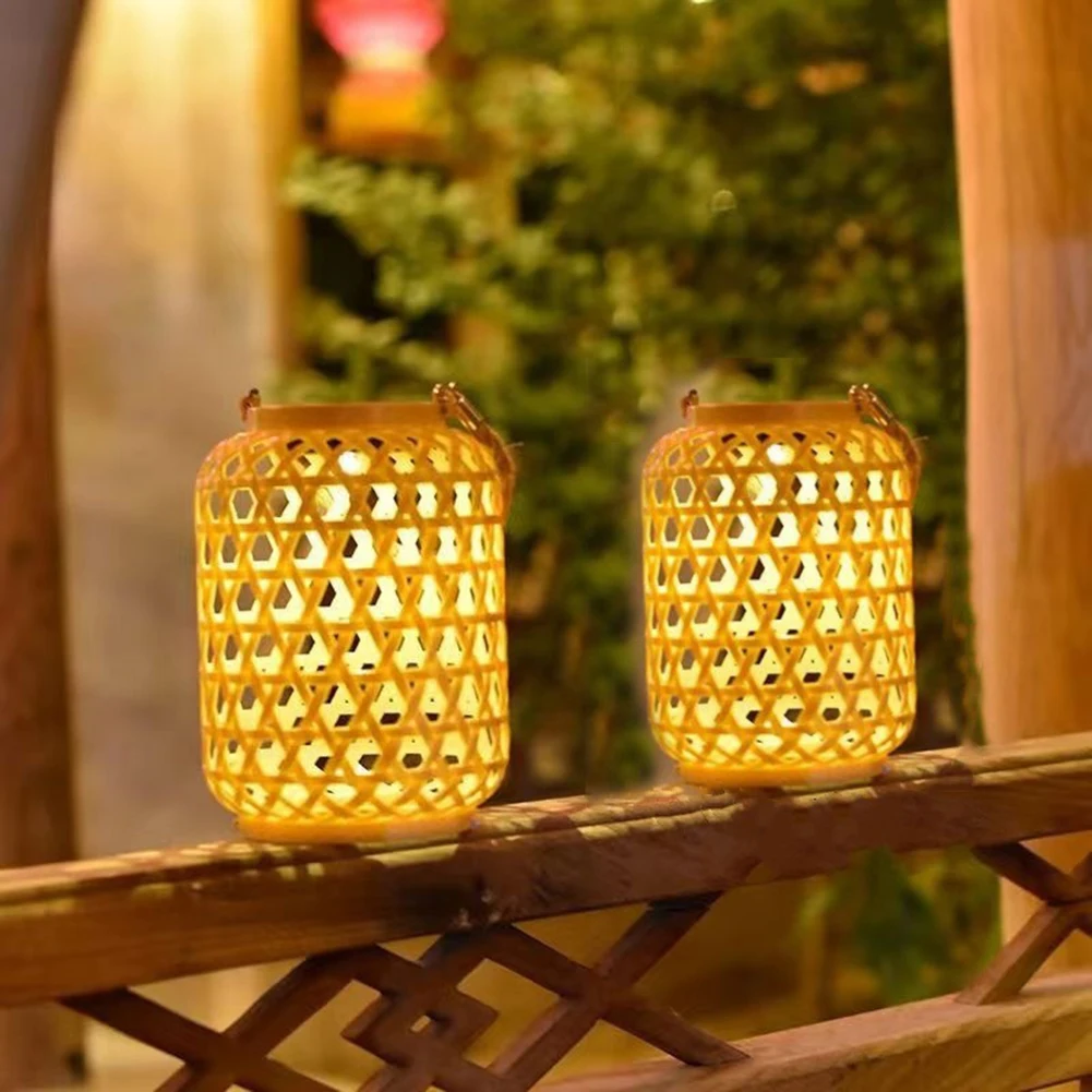 Description Picture 6 of itemNatural Bamboo LED Decor Garden Light Solar Rattan Lantern Waterproof Outdoor Solar Hanging Lantern for Yard Patio Lawn Pathway