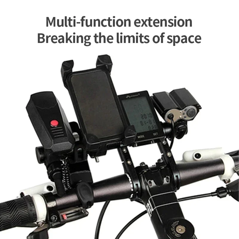 Bicycle Handlebar Extender 20cm Bicycle Handlebar Extended Bracket Bike Mount Bar Computer Holder Support Rack Alloy Stand Double Frame Bicycle Clip