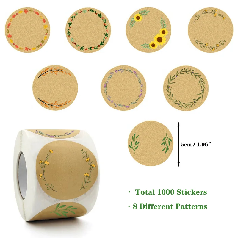 Label Stickers Kraft Paper Labels Round Handmade Self-Adhesive For Baking Gift Bags Packaging Jam Jar Canning