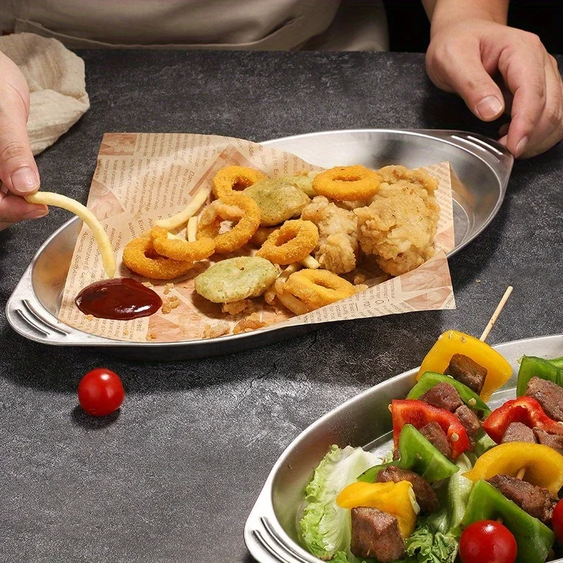 304 Stainless Steel Fish Plate Grilled Fish Plate Creative Barbecue Snack Type Dish Oval Steamed
