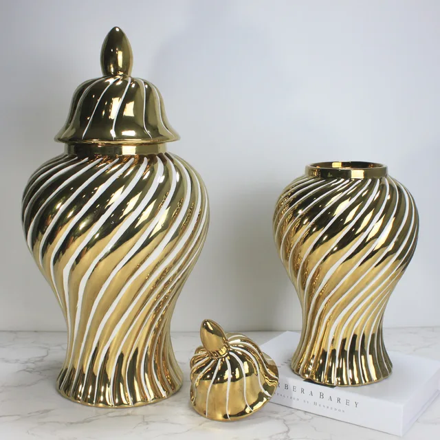 Kerámia Tároló Tartály Shogun Jar Aranyfehér Forgó Béren Kívüli Gyömbér Edény Virág Váza Vintage Porcelán Kézműves Otthoni Dekoráció