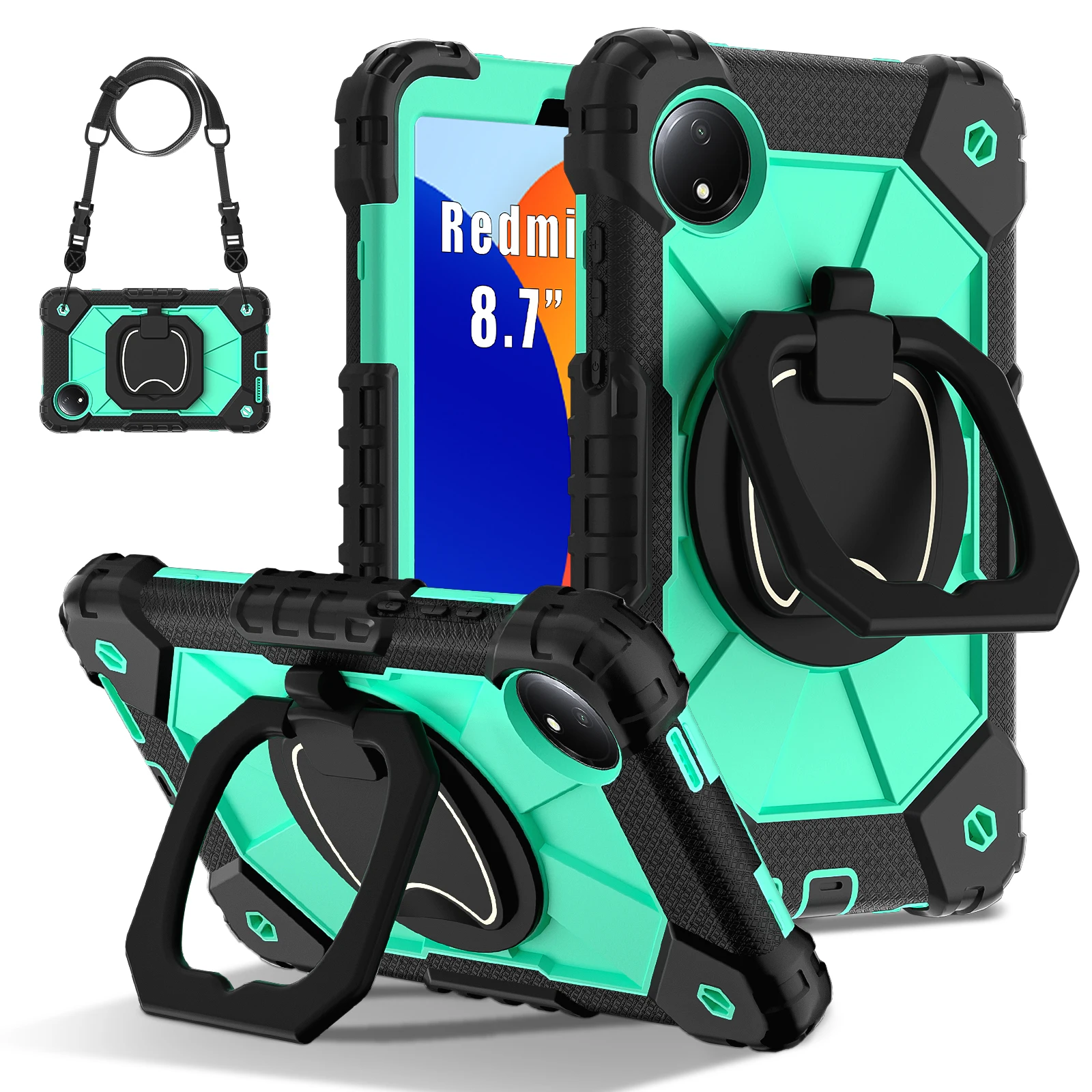 Shockproof Silicone-PC Tablet Stand Cover with Shoulder Straps